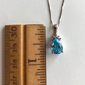14K white gold blue topaz and diamond necklace